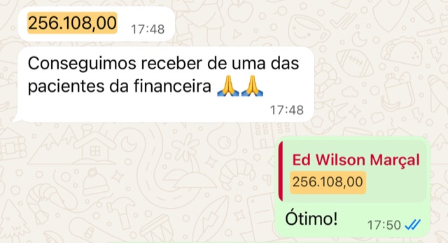 Mensagem: R$ 256.108,00 recebidos